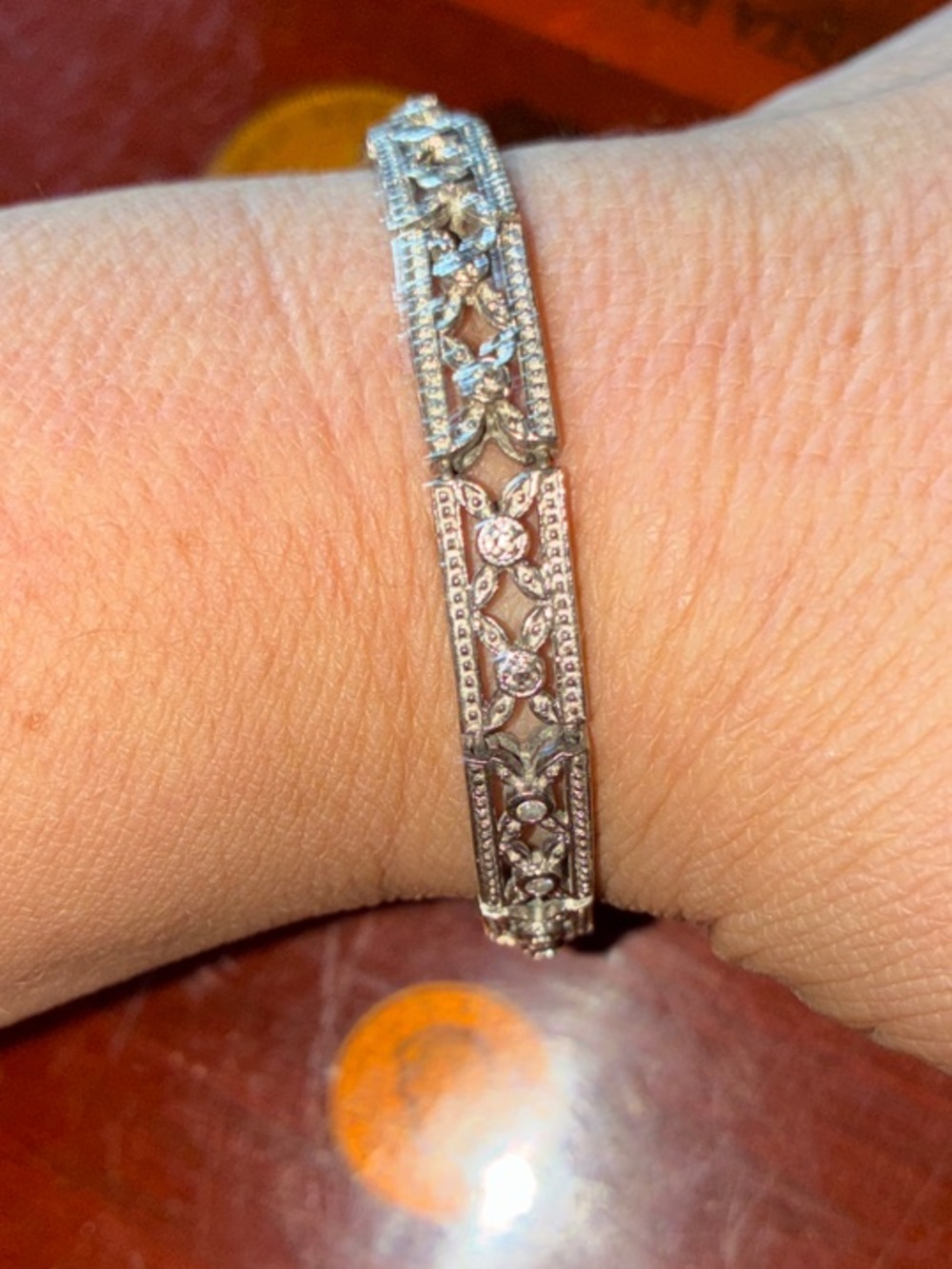 Sterling Silver Filigree Diamond Accent Bracelet - 925